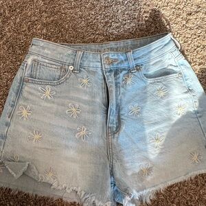American Eagle Outfitters Blue Jean Shorts with Distressed Details